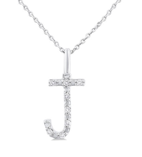 Sterling Silver 1/20cttw Block Letter J Initial Pendant