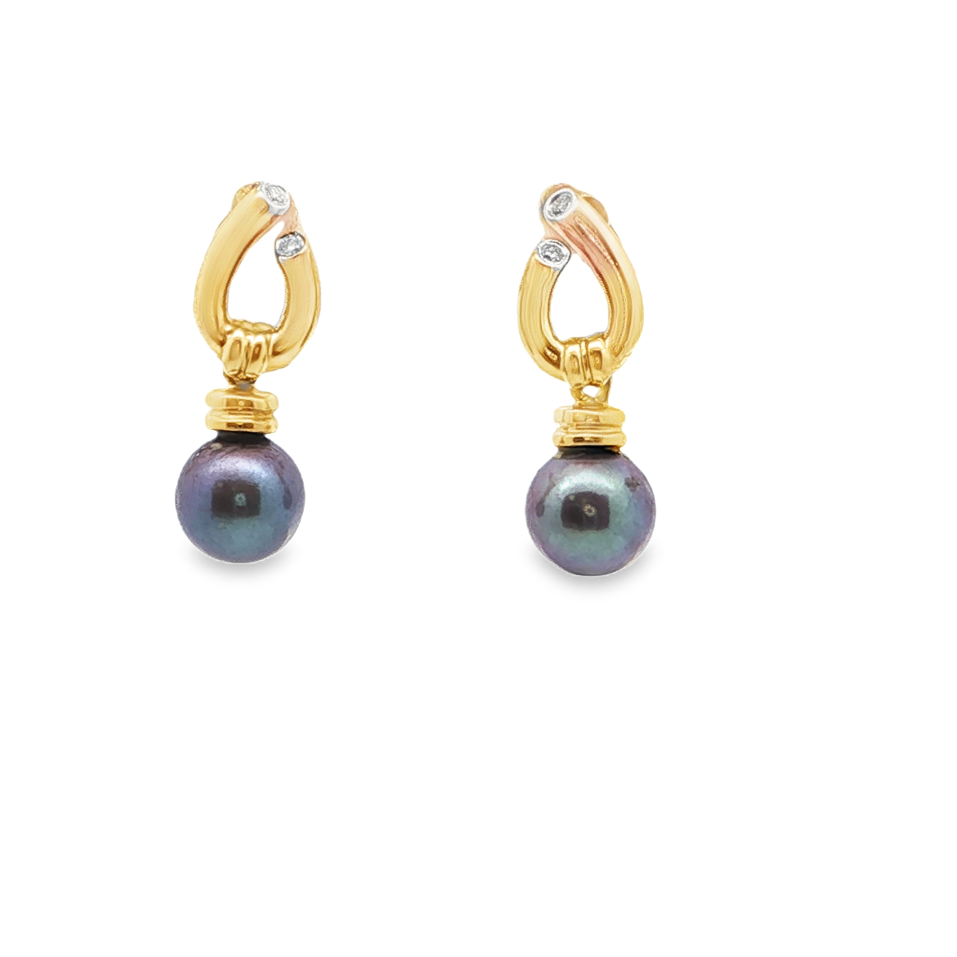 14K YG Dyed Cultured Pearl & Diamond Drop Earrings *Estate Item Sold as is, Final Sale* Main image