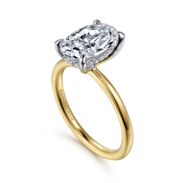 14K Two-Tone "Cari" Oval Diamond Hidden Halo Semi-Mount by Gabriel NY