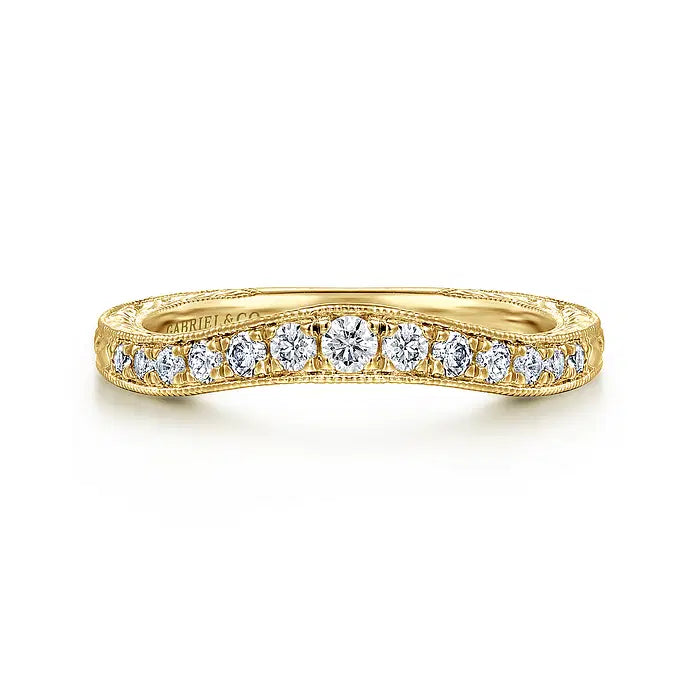 14K YG "Provence" Vintage Inspired Curved Micro Pave Diamond Wedding Band by Gabriel NY Secondary image