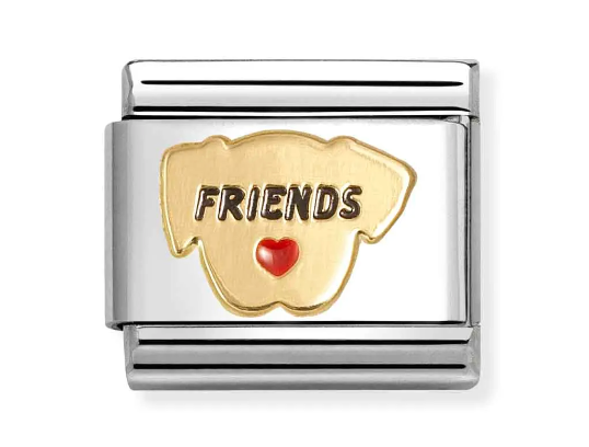 Stainless Steel & 18K Yellow Gold Red Heart Dog Charm