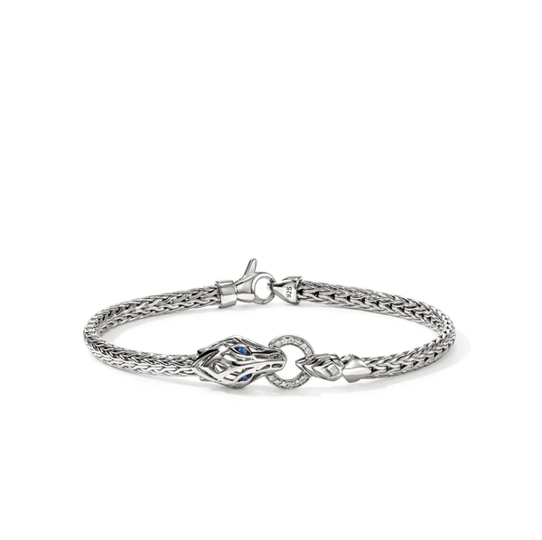 Sterling Silver Modern Naga Dragon Diamond Pave Bracelet with Sapphire by John Hardy