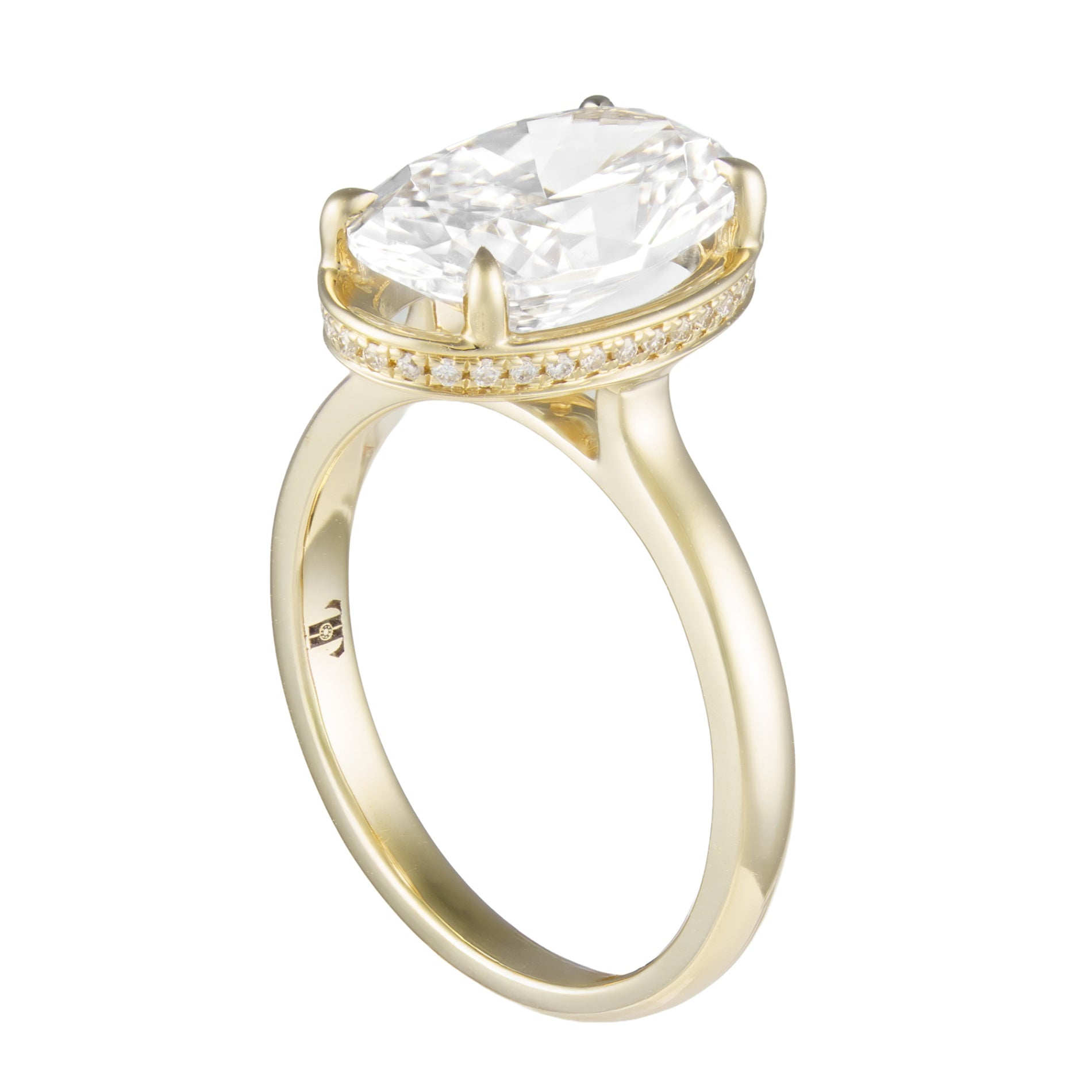 14K Yellow Gold Oval Prong Bezel Set Diamond Hidden Halo Semi-Mount