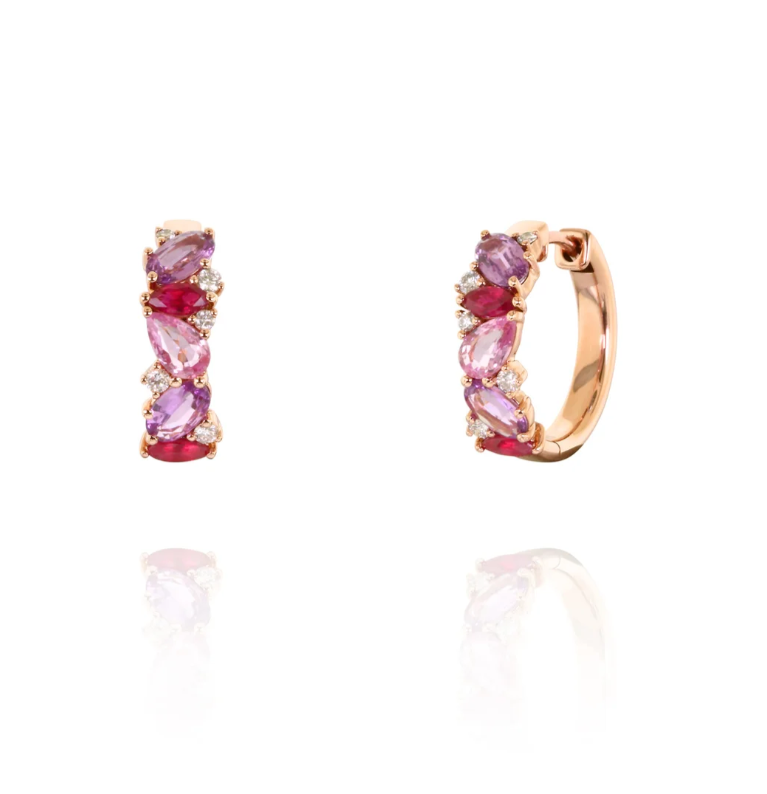 14K Rose Gold Sapphire & Ruby Colorsplash Huggies Main image