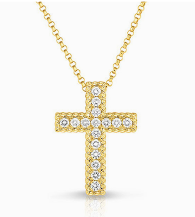 18K YG Medium Princess Diamond Cross Necklace by Roberto Coin Main image