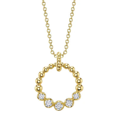 14K YG Diamond Circle Crown Set Pendant Necklace