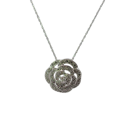 14K WG 18" .25cttw I-J SI2-I1 Rose Pendant *Estate Item, Sold As Is, Final Sale* Main image
