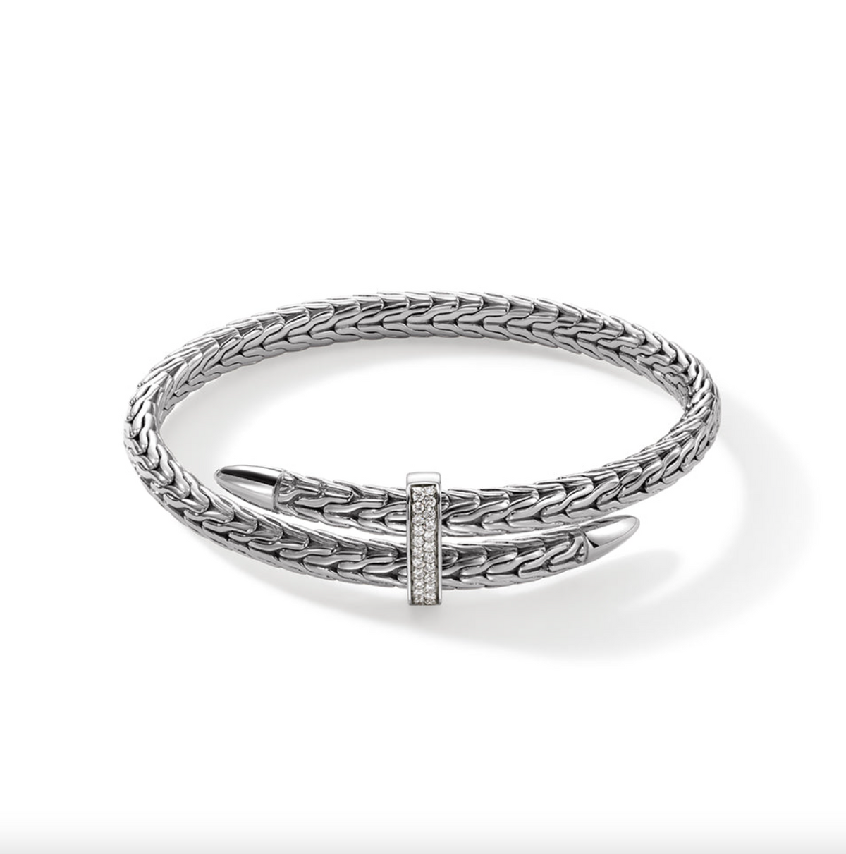 Sterling Silver 5.5MM Spear Flex Diamond Bypass Bangle by John Hardy