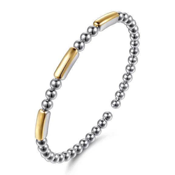 SS/14K YG Three Station Bar Bujukan Bangle Bracelet by Gabriel NY