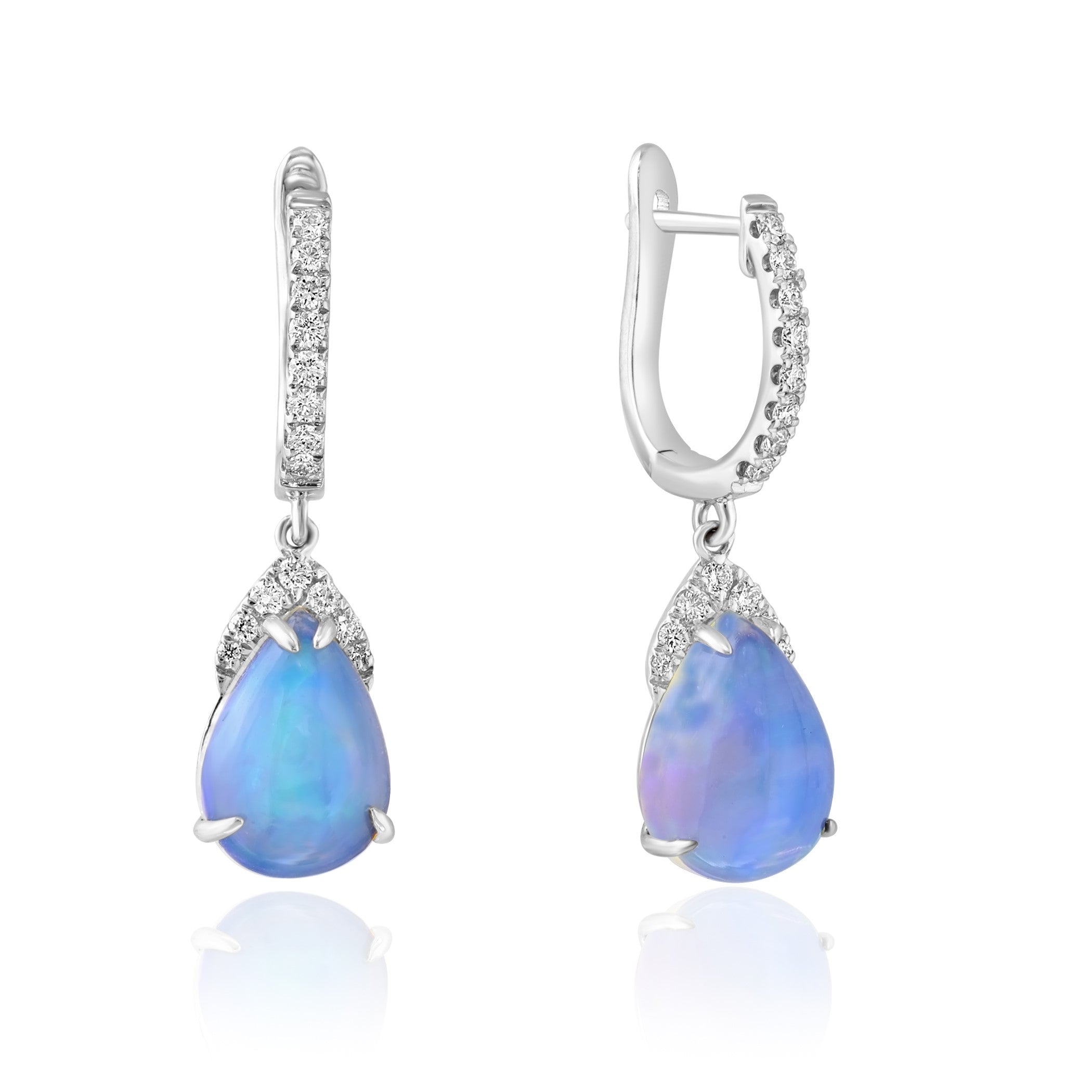 14K WG Pear Shape Opal & Diamond Accent Drop Earrings by David Kord Main image