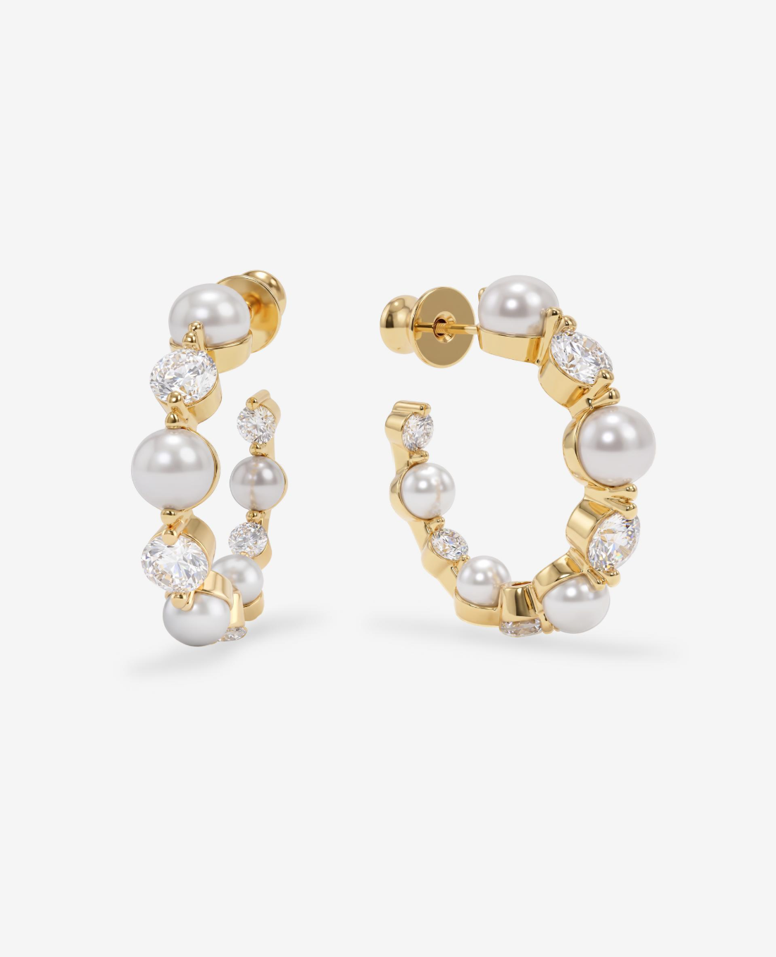 18K Gold Plated She's an Icon 1" Pearl & CZ Hoops by Melinda Maria Main image