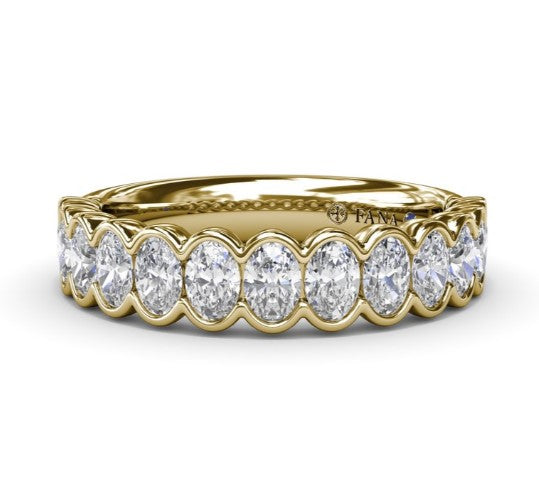14K YG Oval Diamond Bezel Set Wedding Band by Fana
