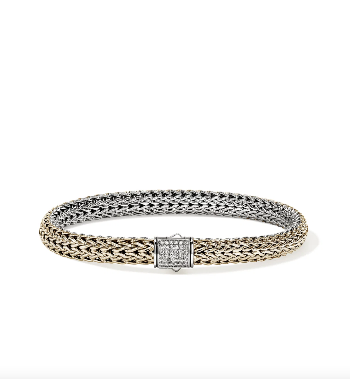 Sterling Silver & 14K Yellow Gold Icon 6.5mm Reversible Bracelet with Diamond Clasp by John Hardy