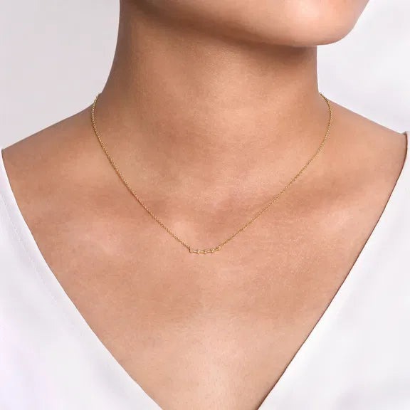 14K YG Diamond Stations Curved Bar Necklace by Gabriel NY