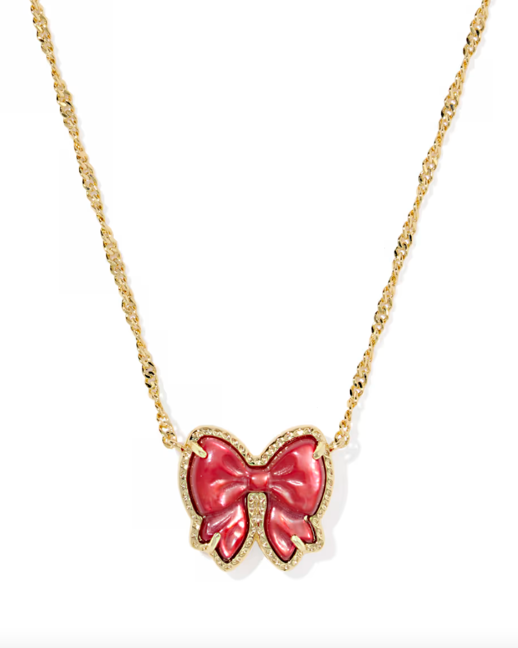 Haley Gold Plated Bow Short Pendant Necklace in Scarlet Red MOP by Kendra Scott