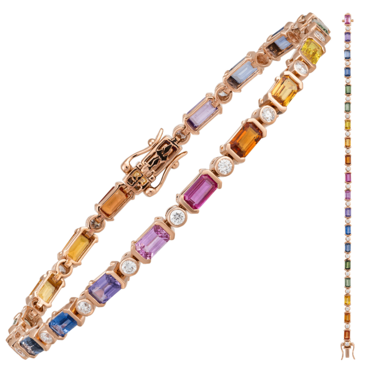 18K Rose Gold Bezel Rainbow Sapphire & Diamond Tennis Bracelet Main image