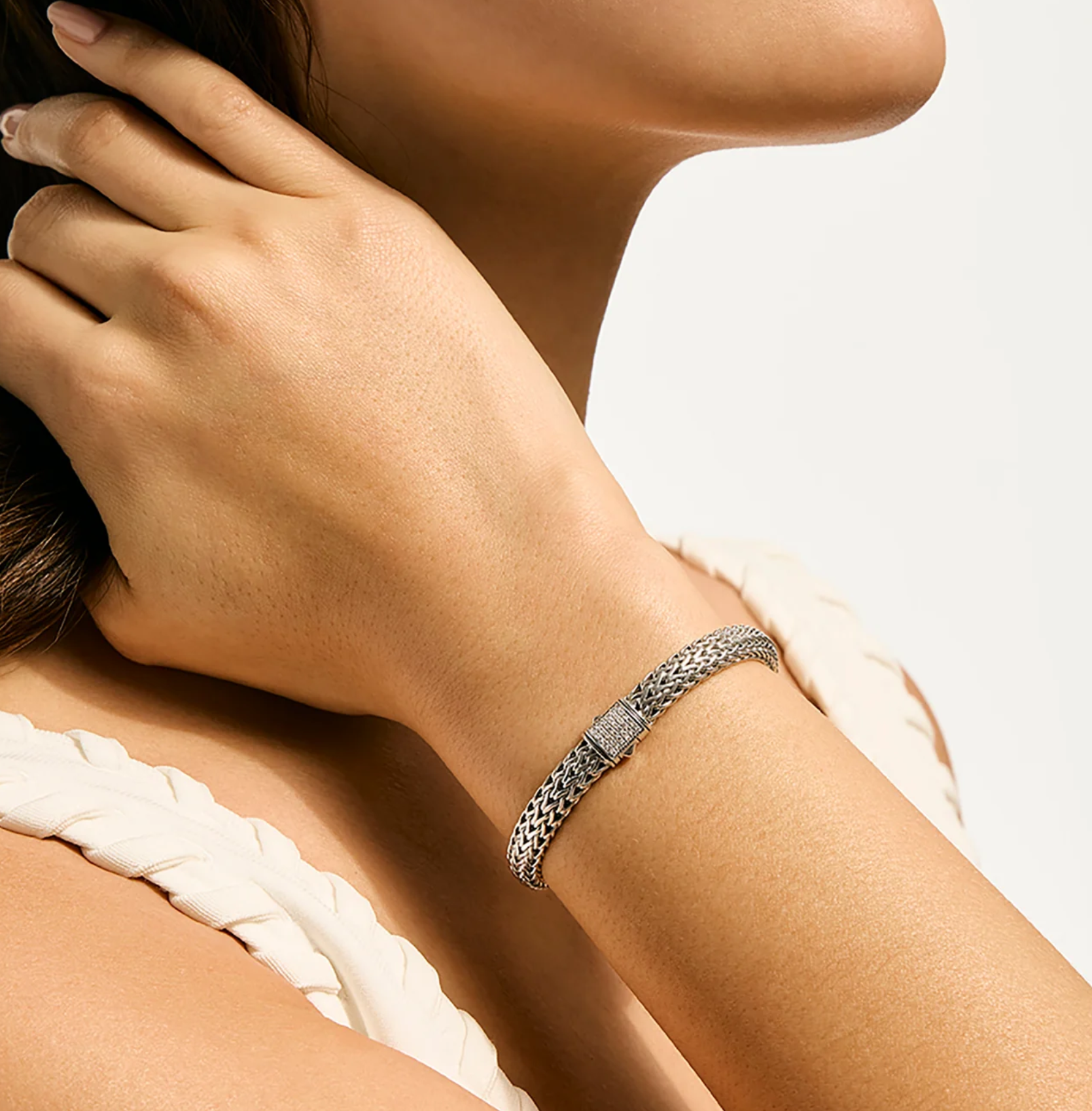 Sterling Silver Icon 7.5mm Bracelet with Diamond Clasp by John Hardy