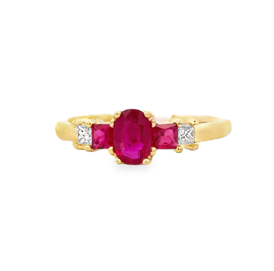 14K YG Ruby & Diamond 5-Stone Ring Main image