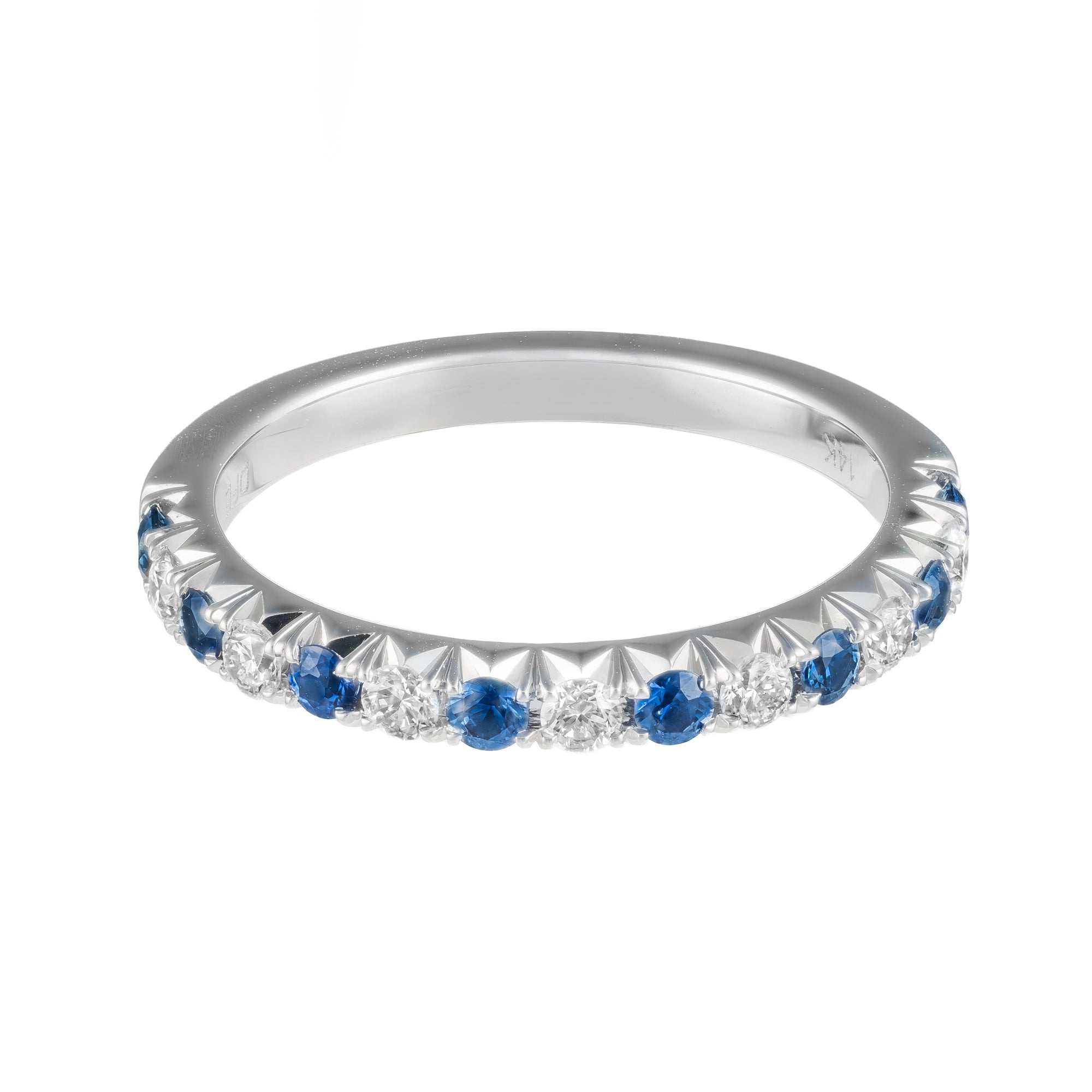 14K White Gold Alternating Diamond & Blue Sapphire Wedding Band Main image
