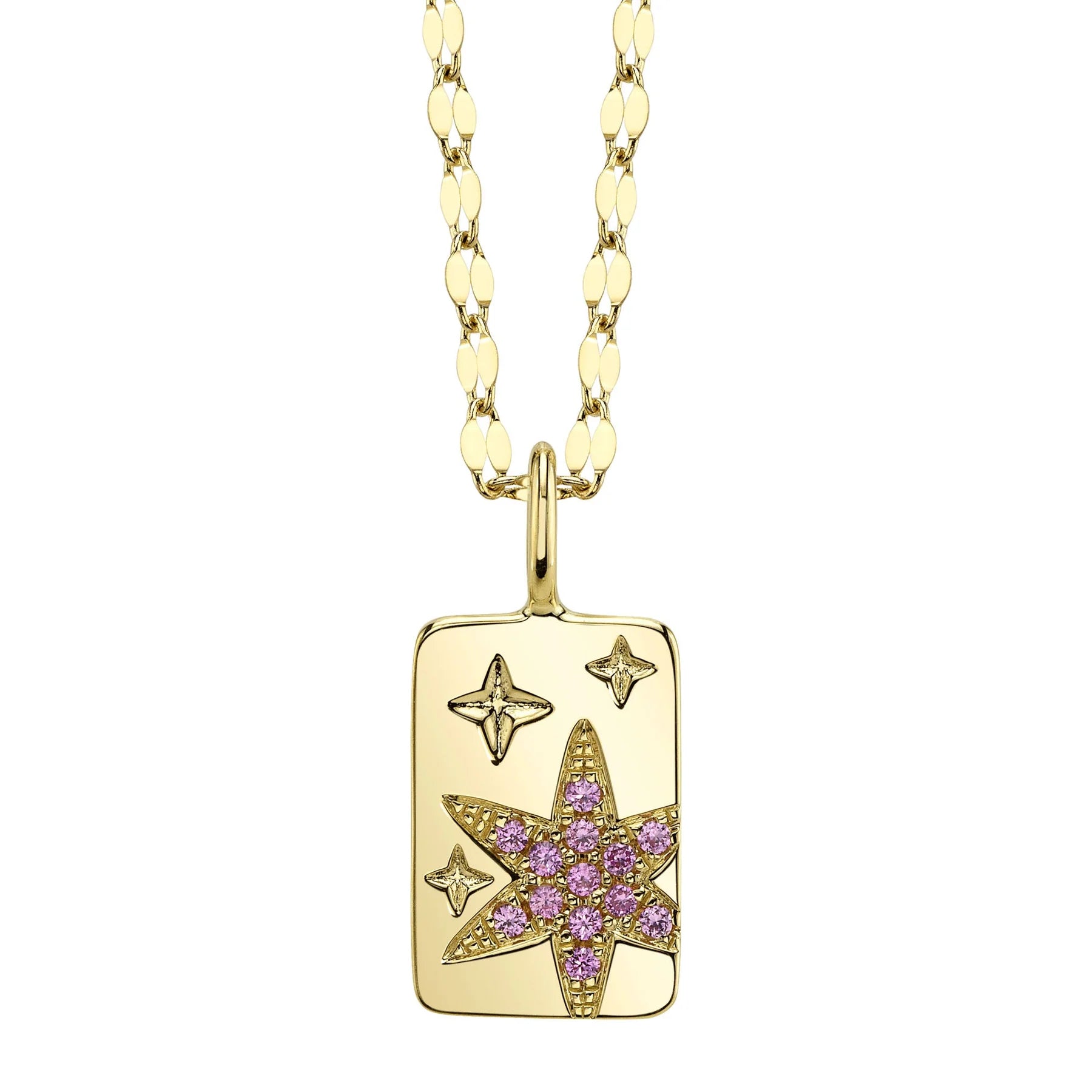 14K YG Pink Sapphire Star Pendant with Sparkle Chain