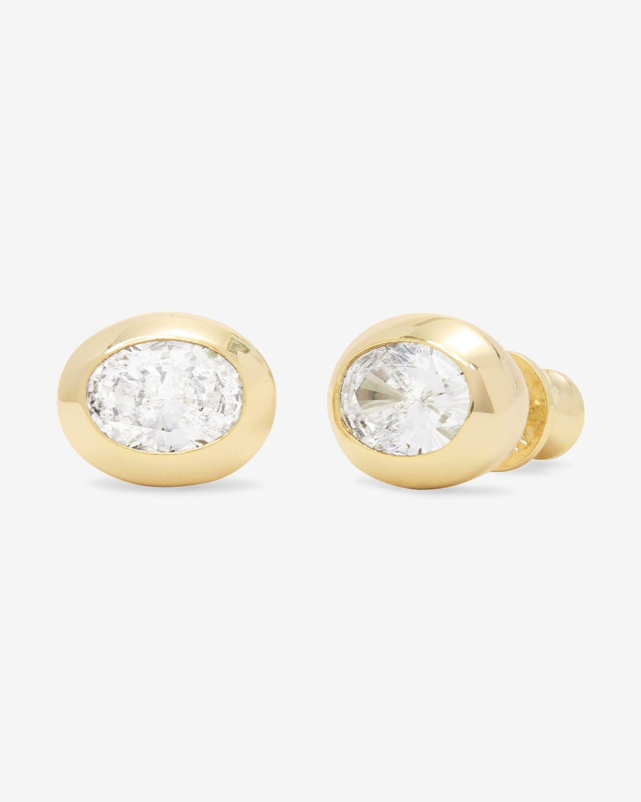 18K Gold Plated "She's a Boss" 8mm Oval Bezel Studs in CZ by Melinda Maria