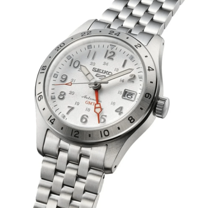 Seiko 5 Sports Stainless Steel Automatic GMT White Dial