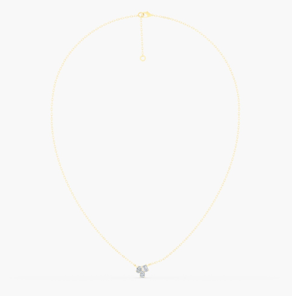 14K Yellow Gold Multi Shape Lab Diamond Cluster Pendant on Paperclip Chain by Everlee
