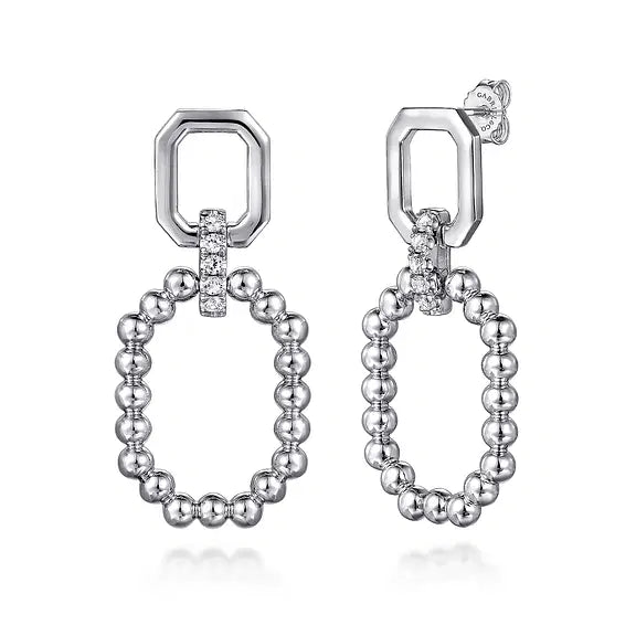 Sterling Silver Octagon White Sapphire Bujukan Stud Drop Earrings by Gabriel NY