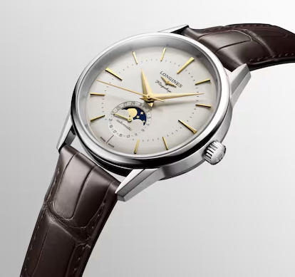 Longines Flagship Heritage Moonphase Watch with Opaline Ivory Dial & Leather Strap
