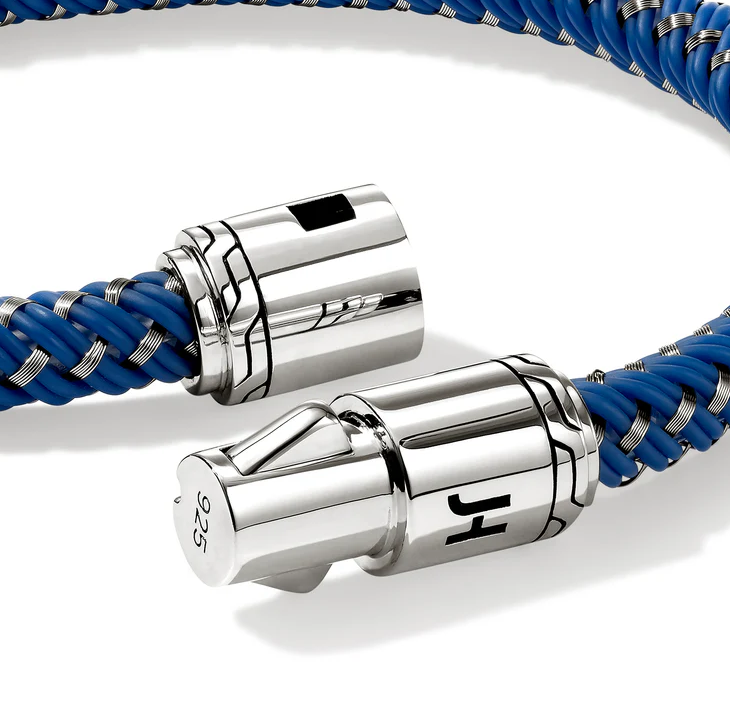 Stainless Steel & Blue Woven Cord Men's Essentials Bracelet with Silver Clasp by John Hardy