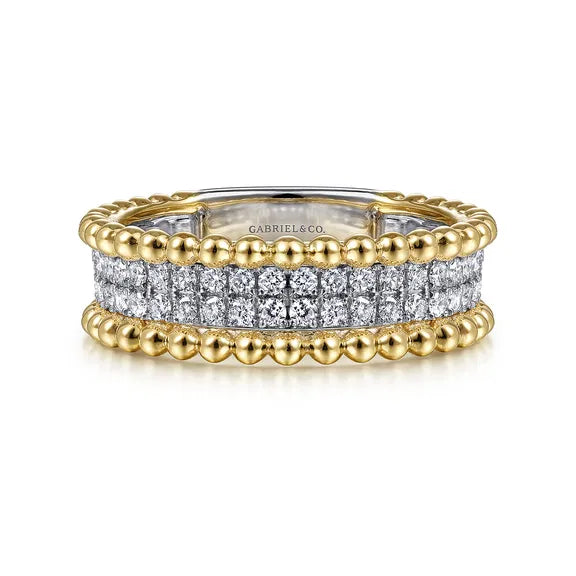 14K W/YG Three Row Diamond & Bujukan Bead Ring by Gabriel NY