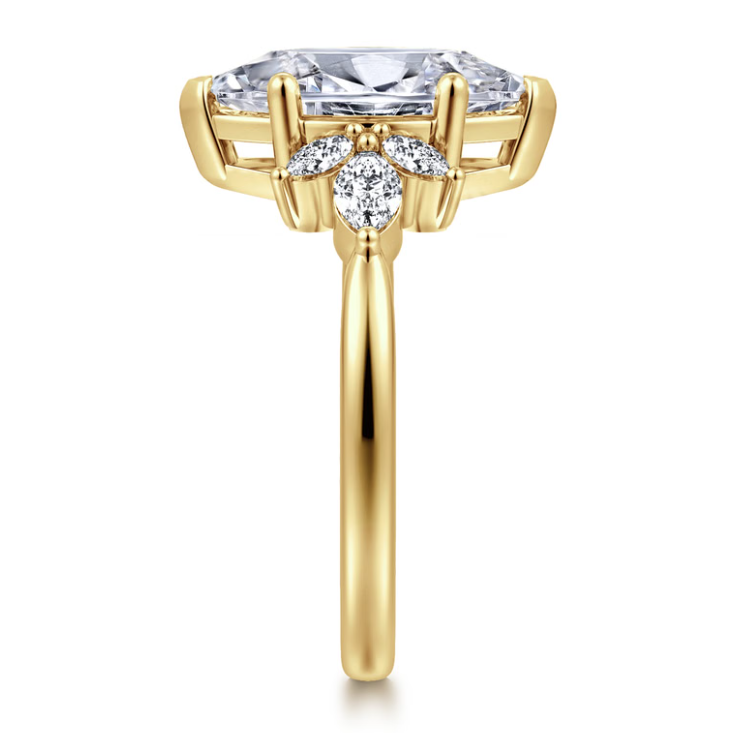 14K Yellow Gold "Bleine" Marquise Diamond Cluster Sides Semi-Mount by Gabriel NY