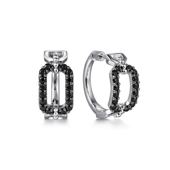 Sterling Silver Black Spinel Bujukan Link Chain Earrings with Screw Back by Gabriel NY