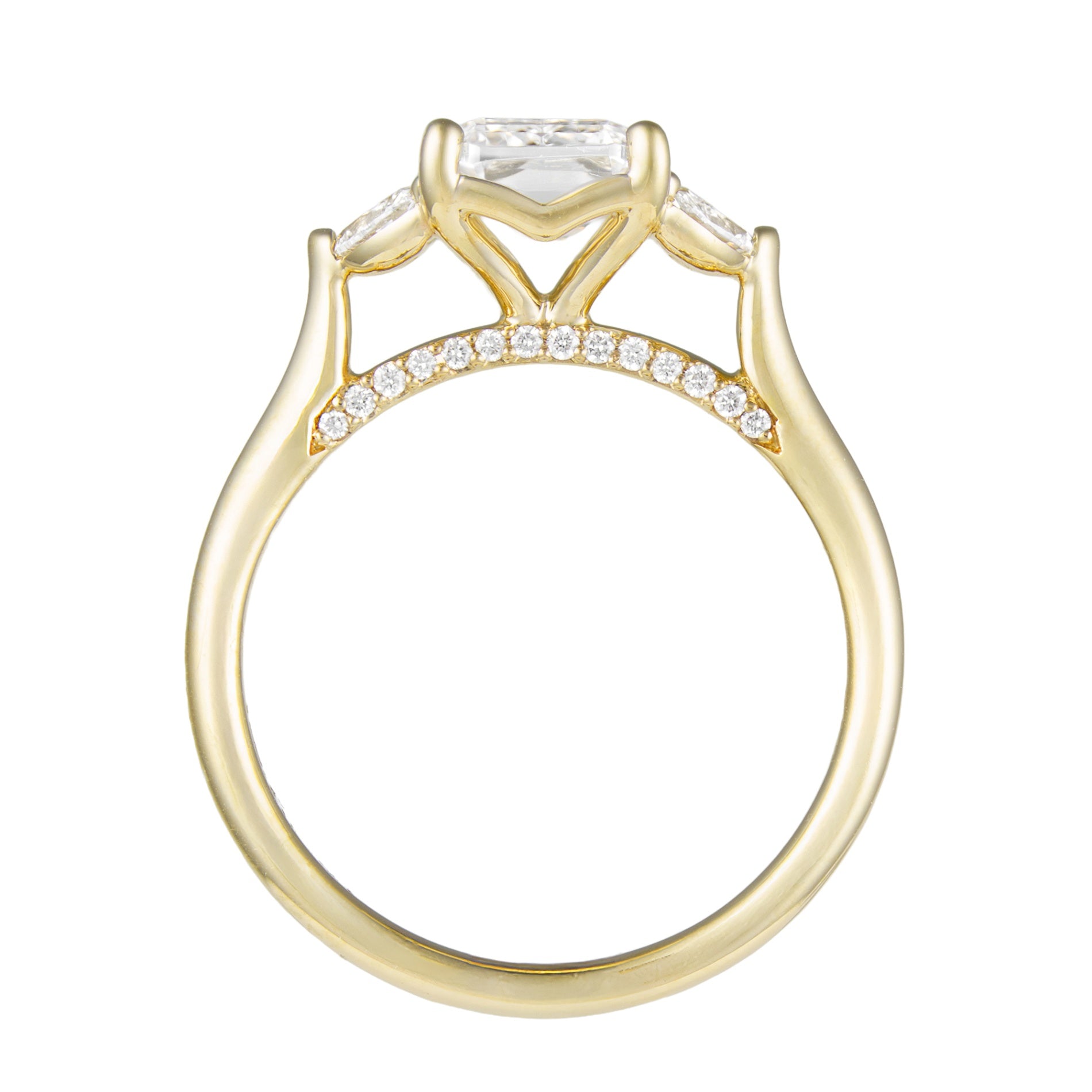 14K Yellow Gold Emerald Cut & Diamond Marquise Petal Side Stone Semi-Mount by Vlora