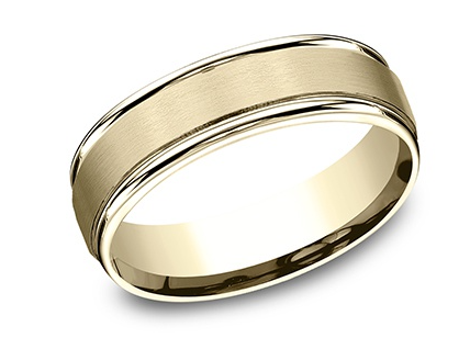 14K Yellow Gold "The Arcadia" Satin & Beveled Edge Light Comfort Fit Band by Benchmark