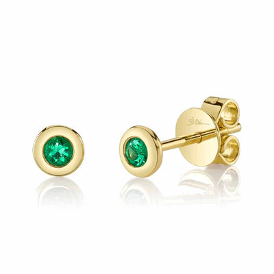 14K YG Emerald Bezel Set Stud Earrings by Shy Creation