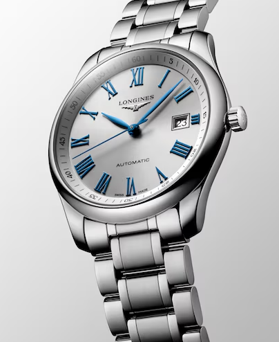 Longines Master 40mm Watch with Opaline Ivory Dial & Blue Roman Numeral Markers