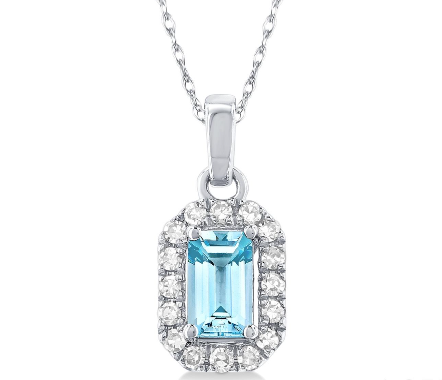 10K WG 5X3 AQUAMARINE & 1/20CTTW DIA HALO PENDANT NECKLACE Main image