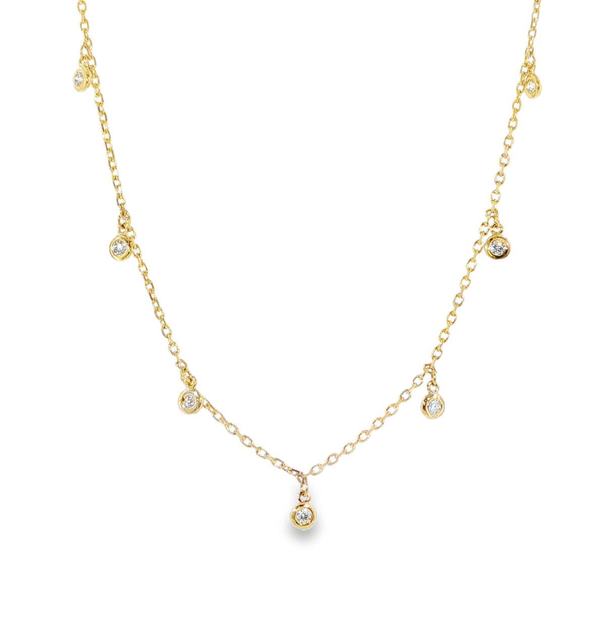 14K Yellow Gold 1/4cttw Diamond Dangle Station Necklace