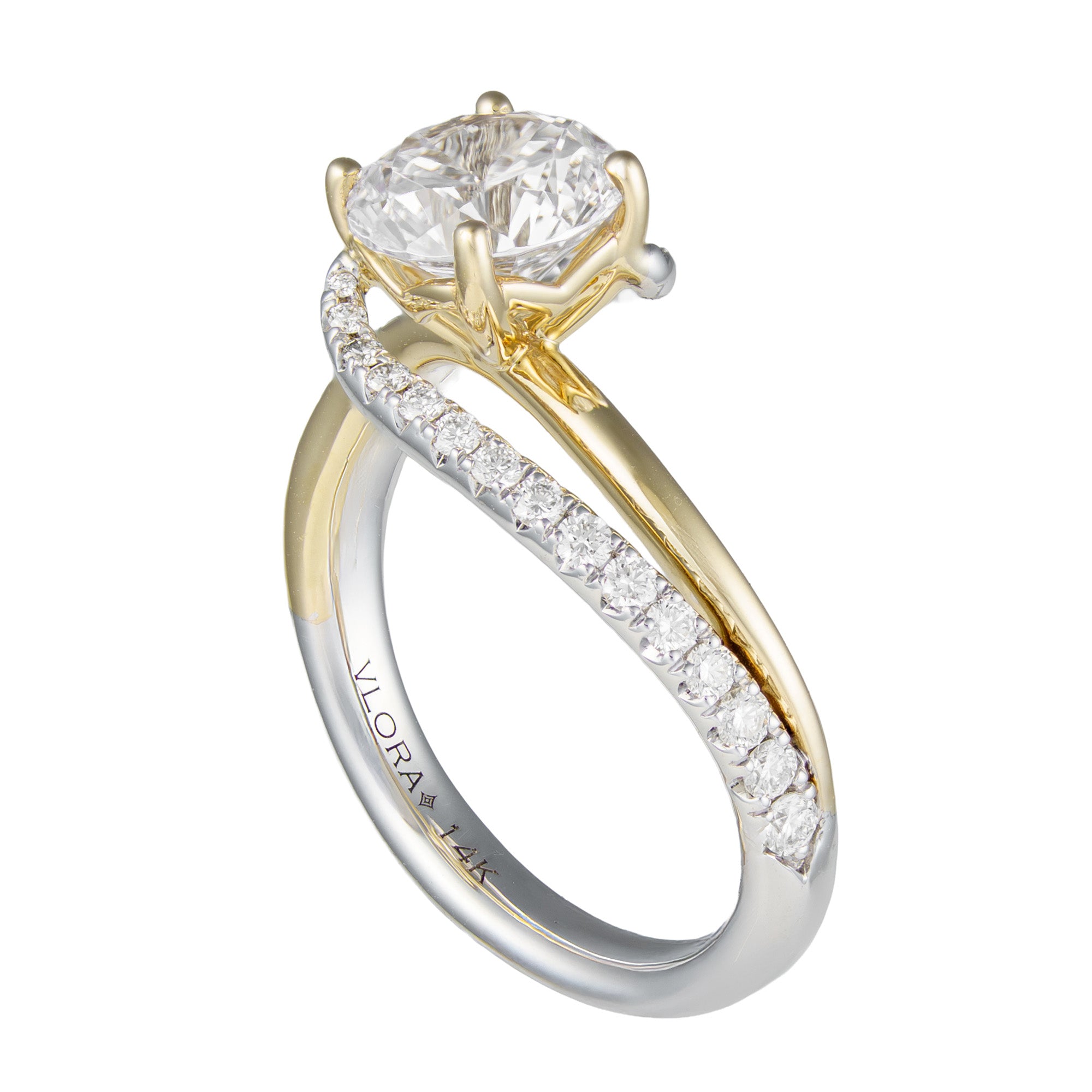 14K Two-Tone Diamond Bypass Style Semi-Mount by Vlora Secondary image
