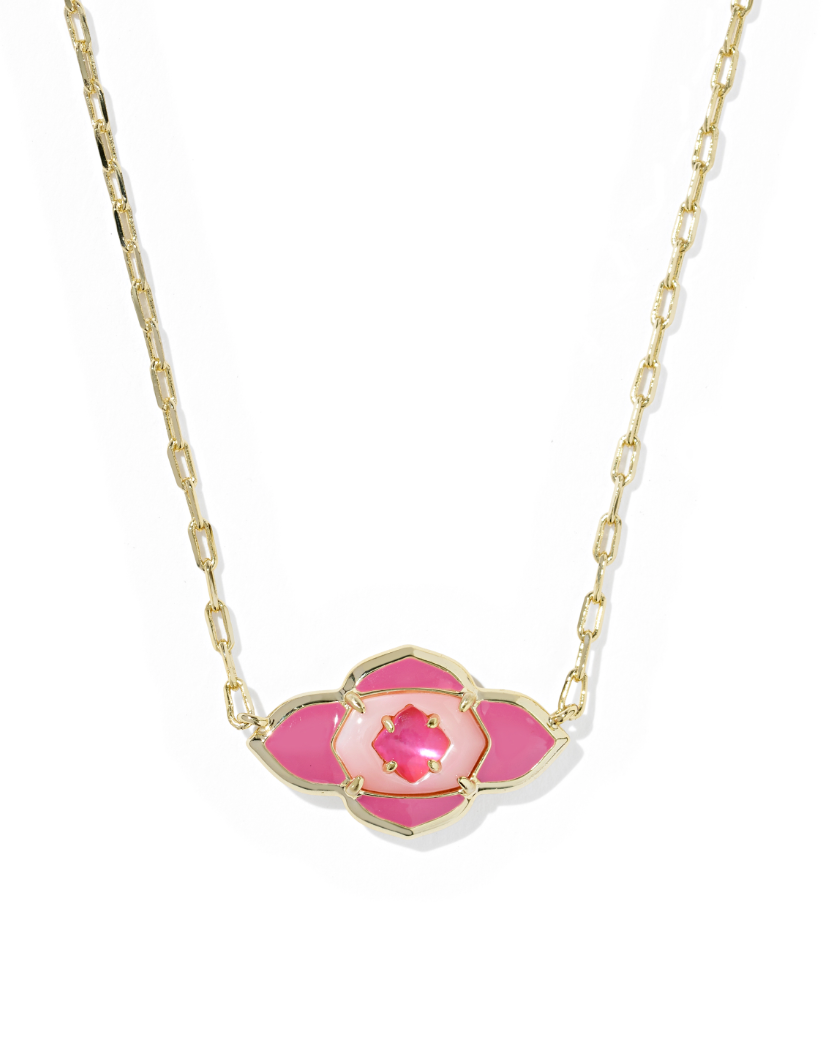 Gold Plated Abbie Medallion Pendant Necklace in Hot Pink Mix by Kendra Scott