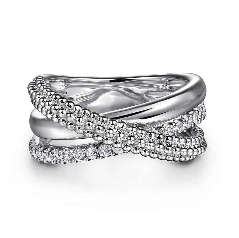 Sterling Silver Twisted Bujukan & White Sapphire Criss Cross Ring by Gabriel