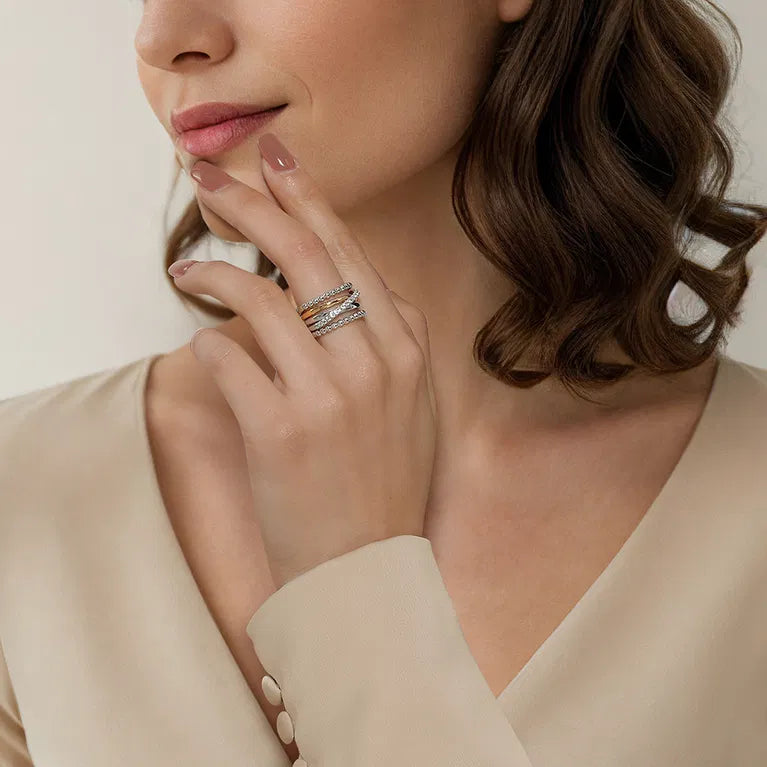 14K YG / Sterling Silver Bujukan Bead & White Sapphire Wide Band by Gabriel NY