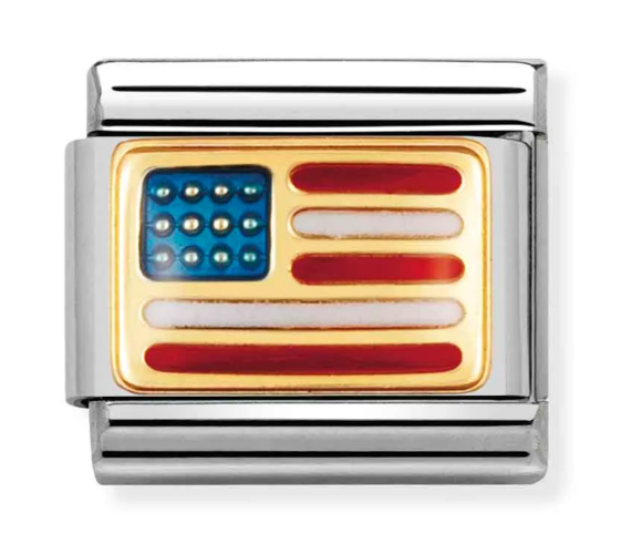 Stainless Steel & 18K Yellow Gold USA Flag Charm with Enamel Main image