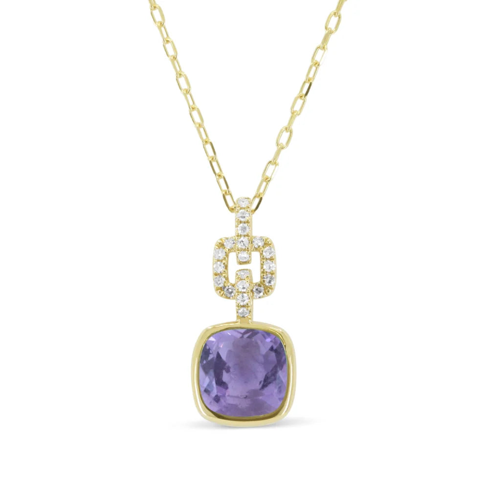 14K YG Amethyst & Diamond Link Pendant Necklace Main image