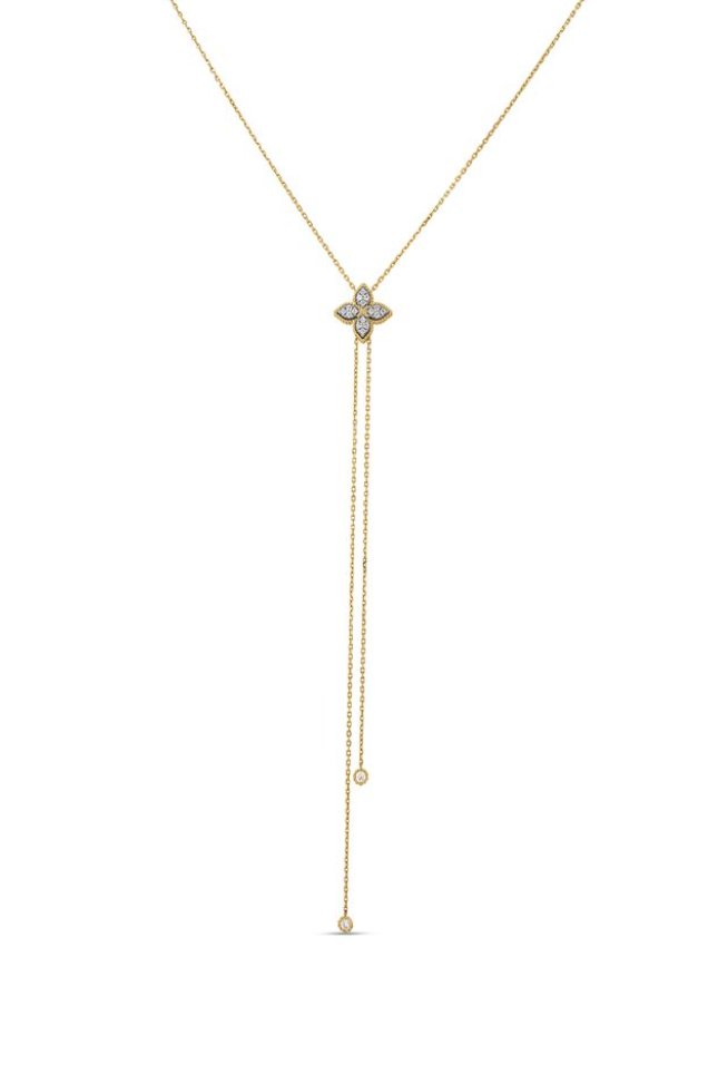 18K Two-Tone Diamond Princess Flower Lariat Necklace by Roberto Coin Main image