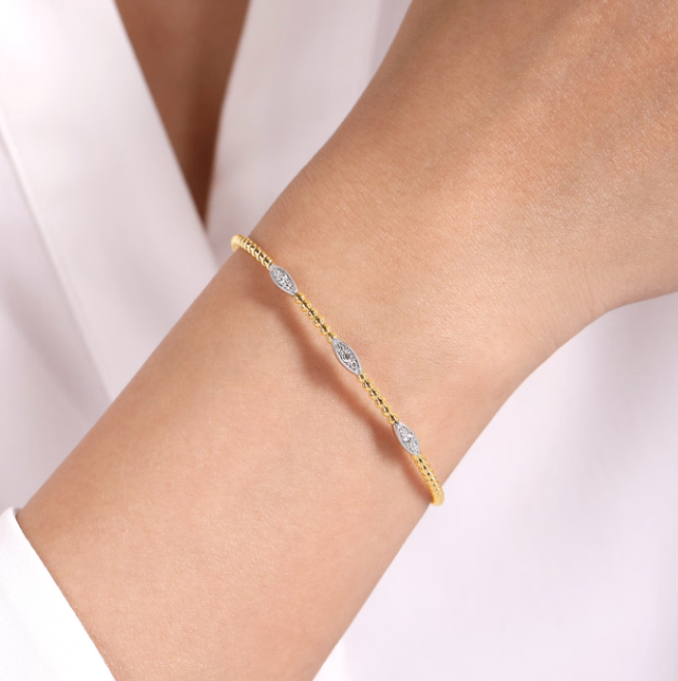 14K Two-Tone  Bujukan Diamond Marquise Stations Bangle by Gabriel NY