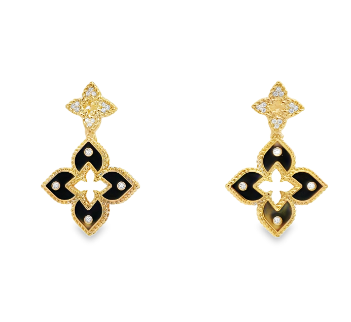 18K YG Diamond & Black Enamel Venetian Princess Drop Earrings by Roberto Coin Main image