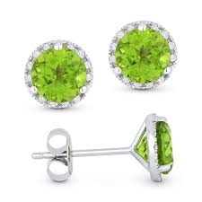14K WG Round Peridot & Diamond Halo Stud Earrings by Madison L Main image