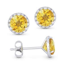 14K WG Round Citrine & Diamond Halo Stud Earrings by Madison L Main image